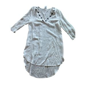 Kona Sol‎ Women's Swim Cover Size Medium White W/Navy Crochet Embroidered Beach